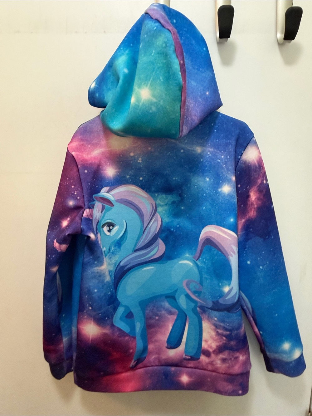 Girls' Blue Unicorn Galaxy Hoodie - Size 130 Ages 4-7 - Picture 7 of 8
